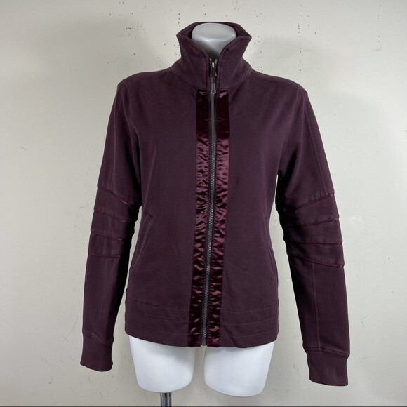 Lululemon Mogul Jacket Satin Ribbon Trim Elbows Quilted Moto Jacket Maroon 6 - Picture 3 of 16
